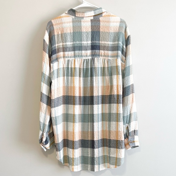 Anthropologie Pilcro Texture Plaid Button Down Tunic Shirt - Picture 2 of 5